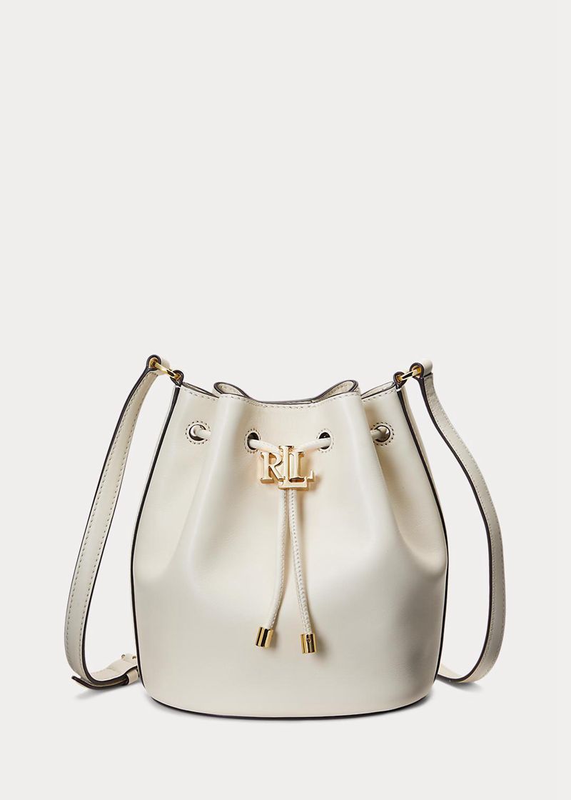 Torebka Lauren Damska Białe Skórzane Medium Andie Drawstring 469583-QVZ
